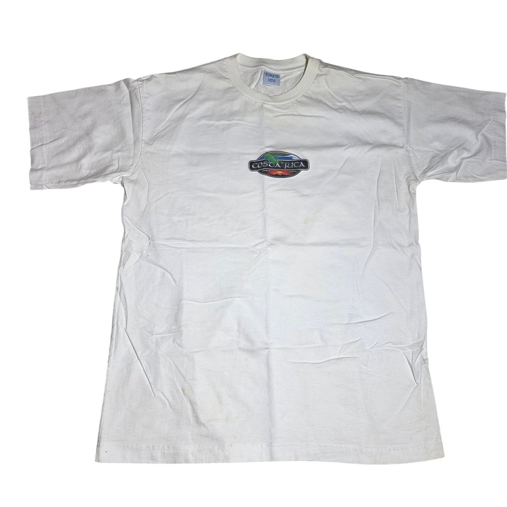 Vintage Planeta Vida Costa Rica Pura Vida Iguana Graphic T-Shirt Mens XL White